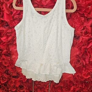 Cherokee White Floral Eyelet Lace Tank Top Size 7/8 (2 Small Stains On Front-pic